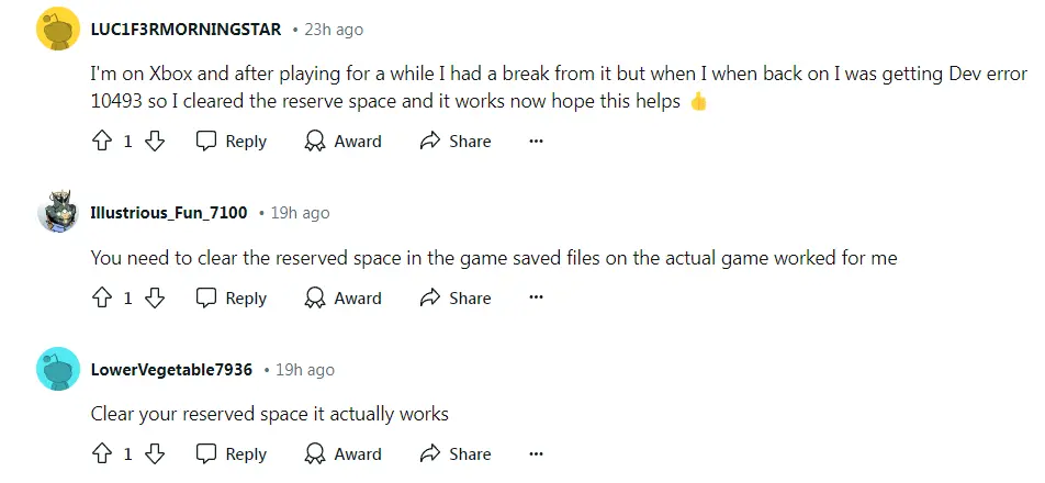 Clear Reserved Space on Reddit for COD