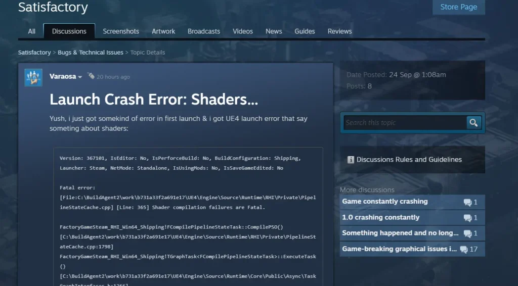 Satisfactory Shader Crash: Fixing the Launch Issue