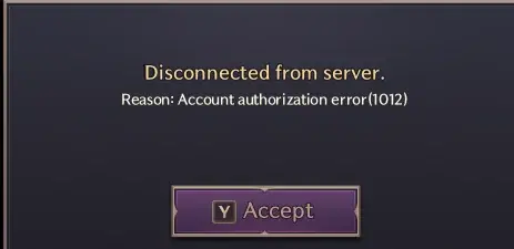 Throne And Liberty Disconnected From Server Reason: Account Authorization Error (1012)