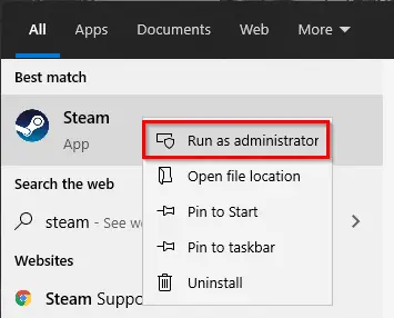 Run Steam as an Administrator