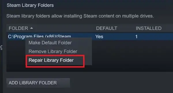 Repair the Steam Library Folder